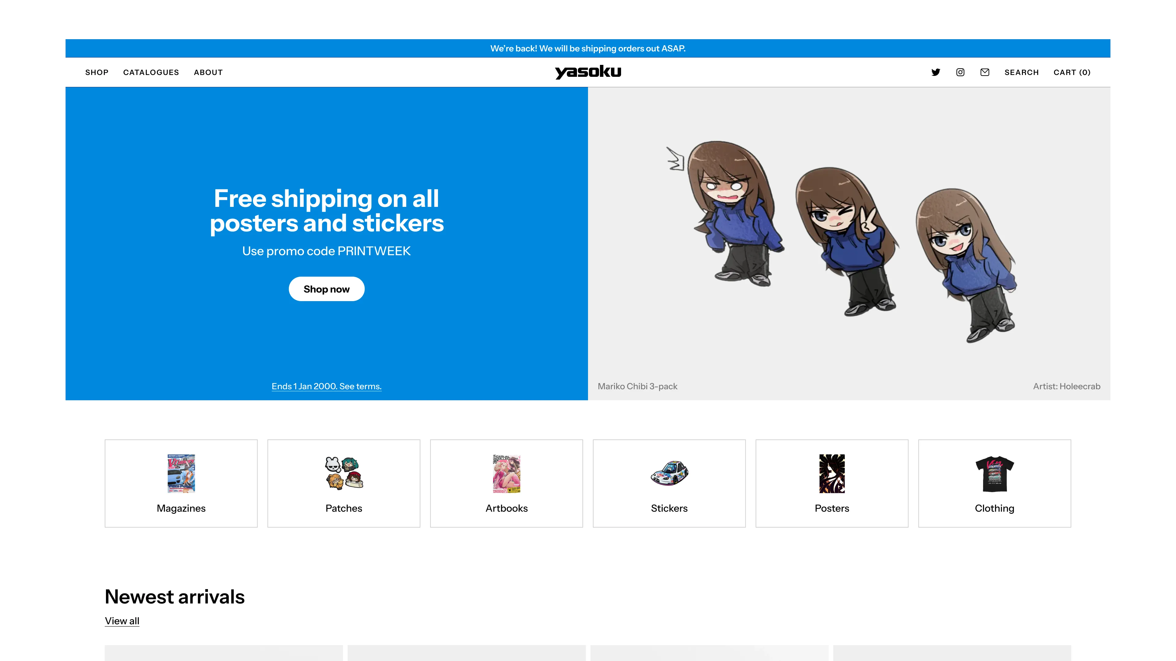 UI design for the homepage of Yasoku Publishing’s online storefront.