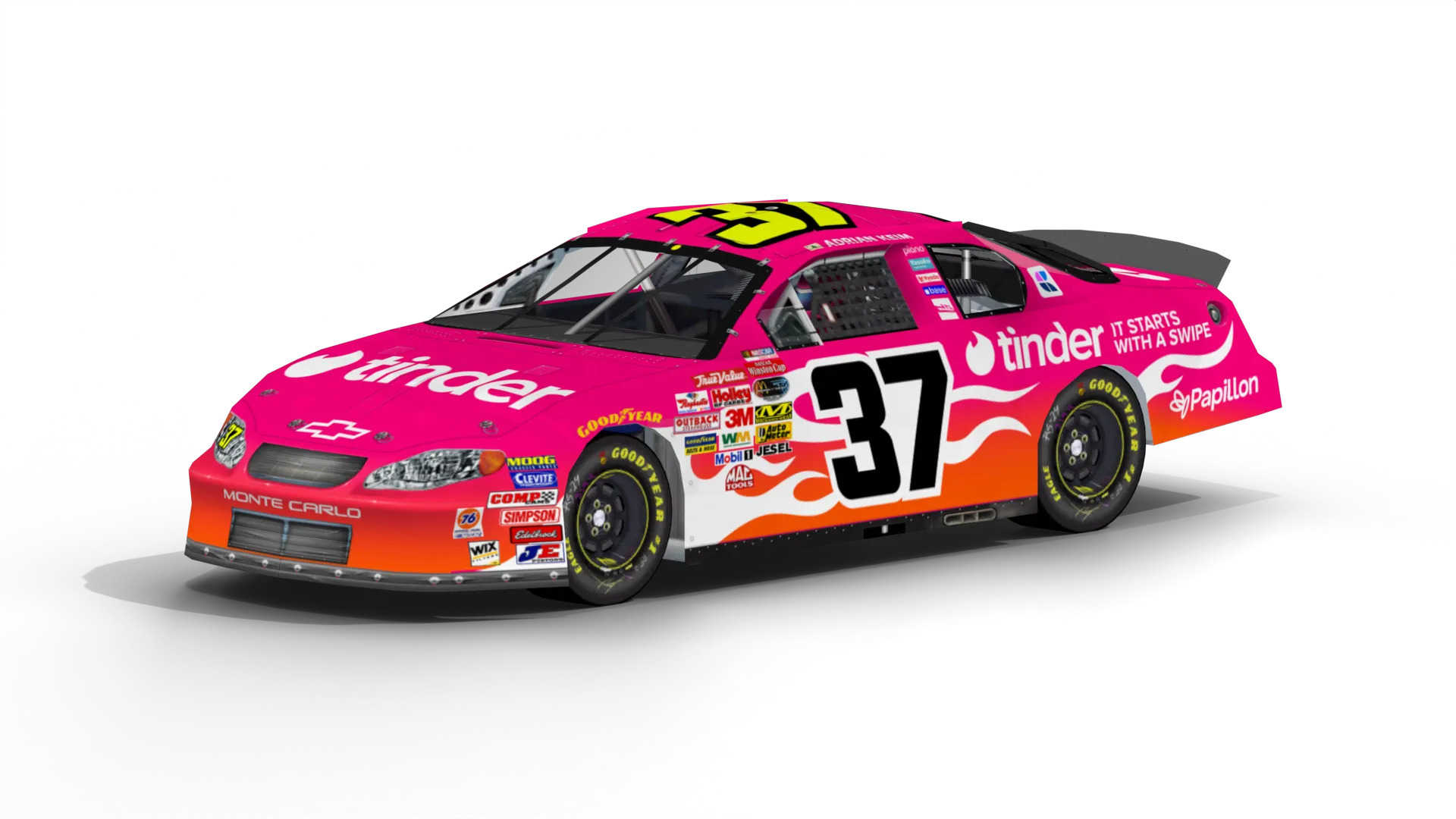 Custom livery of Adrian Keim #37 Tinder Chevrolet Monte Carlo for the Cup Series in NASCAR Racing 2003 Season.